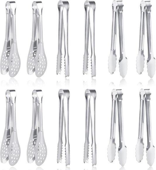 12 Pack Premium Small Serving Tongs, Dmoera Mini Stainless Steel Appetizer Tongs, 5.1Inch(12.7cm)