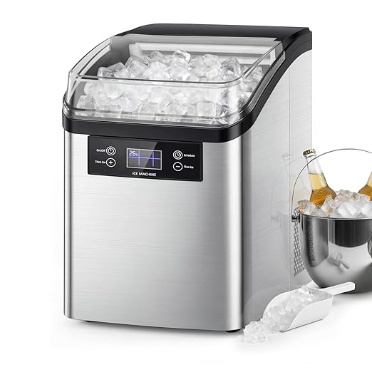 VITESSE Nugget Ice Makers Countertop,44lbs in 24Hrs, 9 Ice Cubes Ready in 6 Mins 9 Sizes,Auto-Cleaning Ice Makers Portable Ice Machine for Home Kitchen Office Party & Large Families