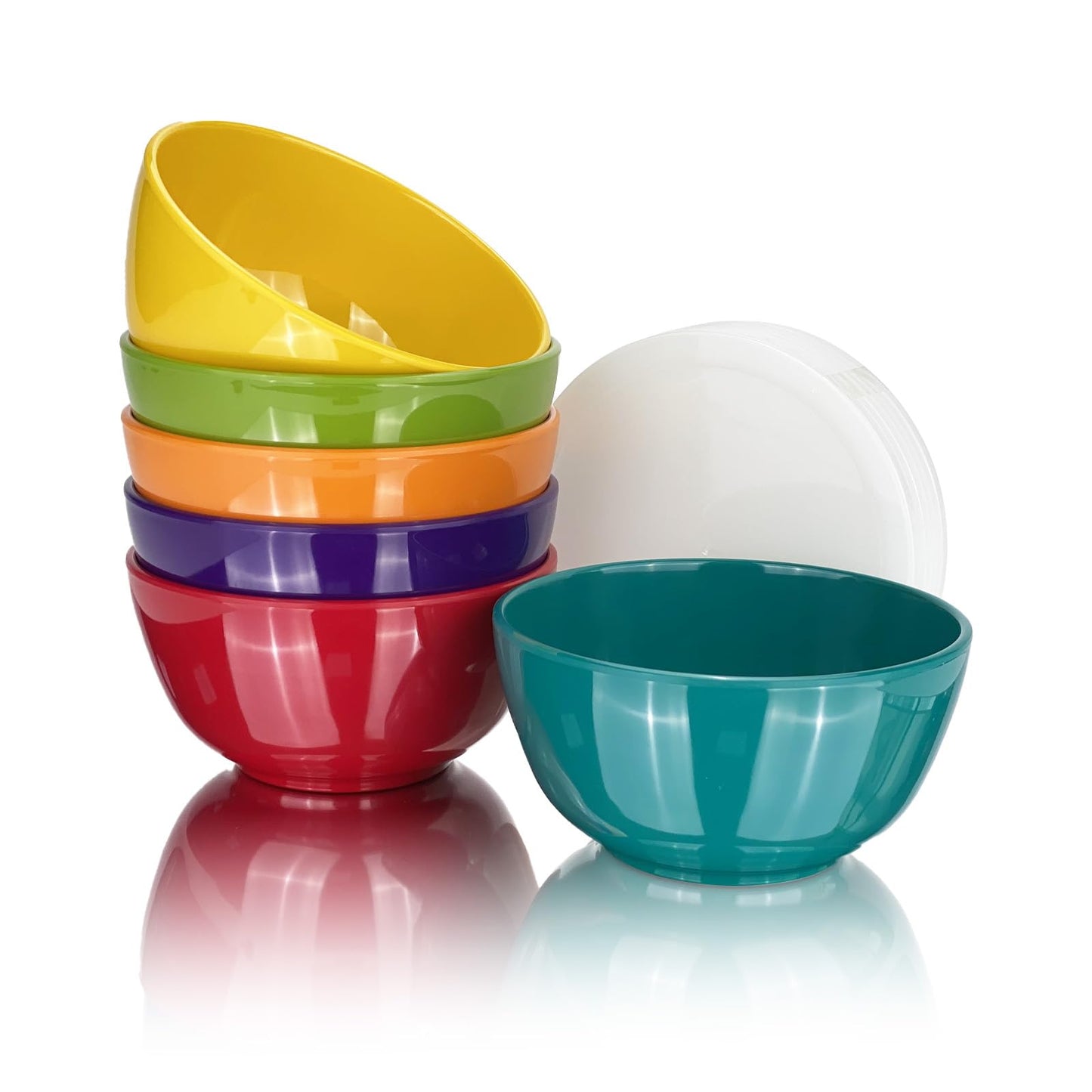 Haimenlite Set of 6 100% Melamine 28oz Salad Bowls Set,6 inch Round Melamine Soup Bowls,Melamine Dinnerware sets for Home Dinner Party or Picnic,Break-resistant and BPA Free,Multicolor (With Lid)