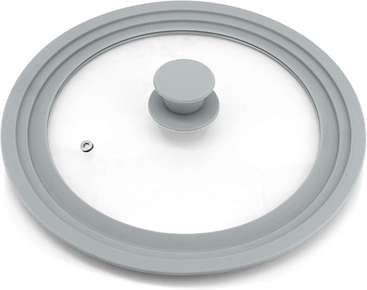 TOPULORS Universal Lid for Pots, Pans and Skillets, Tempered Glass with Silicone Rim Fits All 9 to 11 Inch Diameter Cookware, Replacement Lid, Grey
