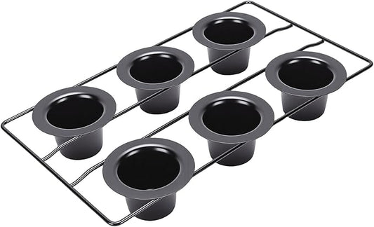 6 Cup Popover Pan, Non Stick Carbon Steel Bakeware, Wire Rack Baking Pan with Even Baking Function, Ideal for Popovers & Muffins