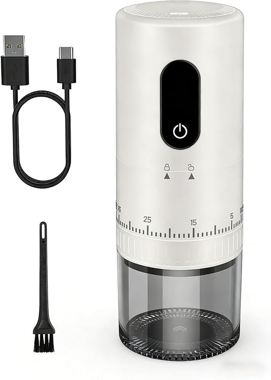First Grind-While-Charging Rechargeable Coffee Grinder with Upgraded LED Battery Display, 1.7X Faster Grinding with 38 External Adjustable Settings & Ceramic Burrs, Portable for Travel, Camping, etc.