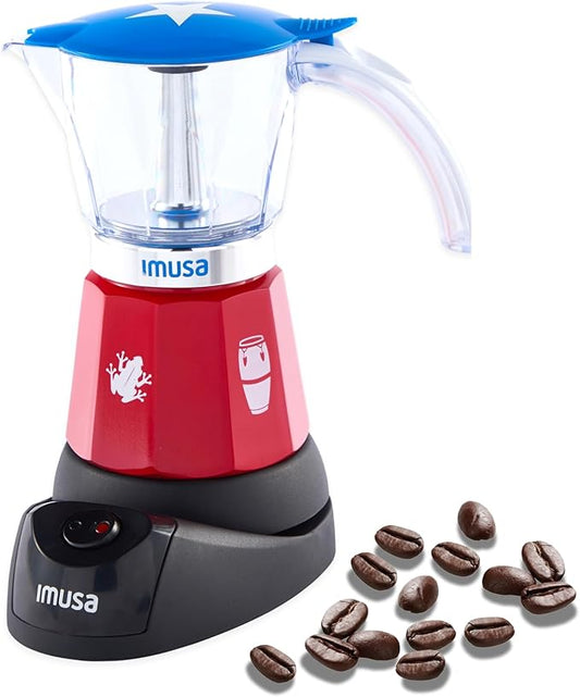 IMUSA Puerto Rico Boricua Flag Espresso Maker 6 Cup or 3 Cup | Limited Edition Moka Pot Coffee Maker | Cast Aluminum & Tritan Stovetop Espresso Machine | Traditional Puerto Rican Boricua Coffee Pot