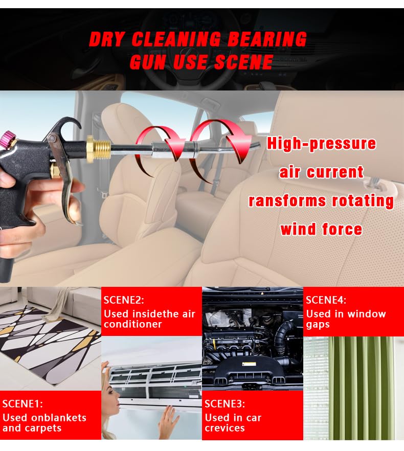 GZ-KJM Air Blow Gun Car Interior Cleaning Gun High Pressure Car Detailing Cleaning Tool with Nozzle and Auto Detailing Dusting Brush for Quickly Blasts Dirt and Dust from Surface