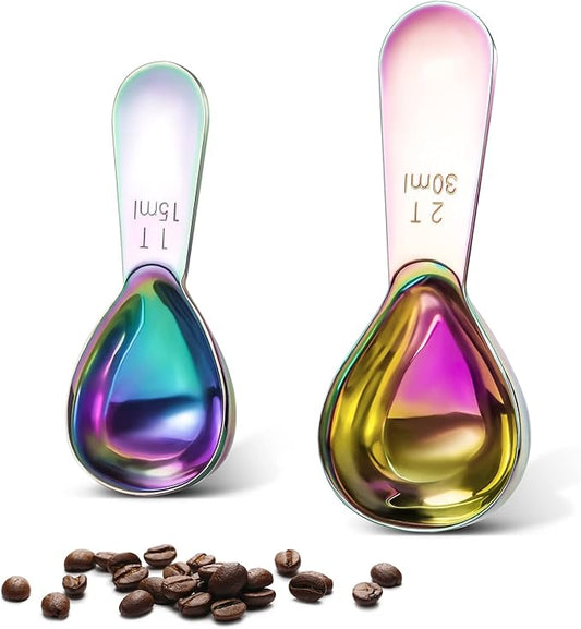 Safring Stainless steel coffee scoop 2-piece set (1 tbsp, 2 tbsp) durable Tablespoon, ergonomic measuring spoon, Suitable for small and large jars，short-handled spoon (colored)