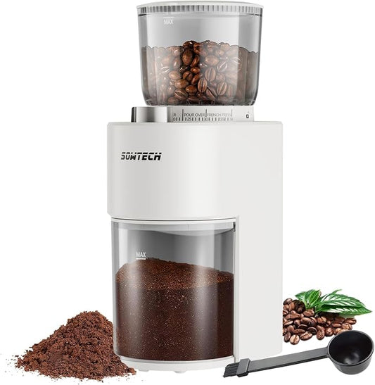 SOWTECH Conical Burr Coffee Grinder, Adjustable Electric Mill, 38 Precise Grind Settings, Precision Timer, for Espresso, Drip and French Press, Home &Office, Black