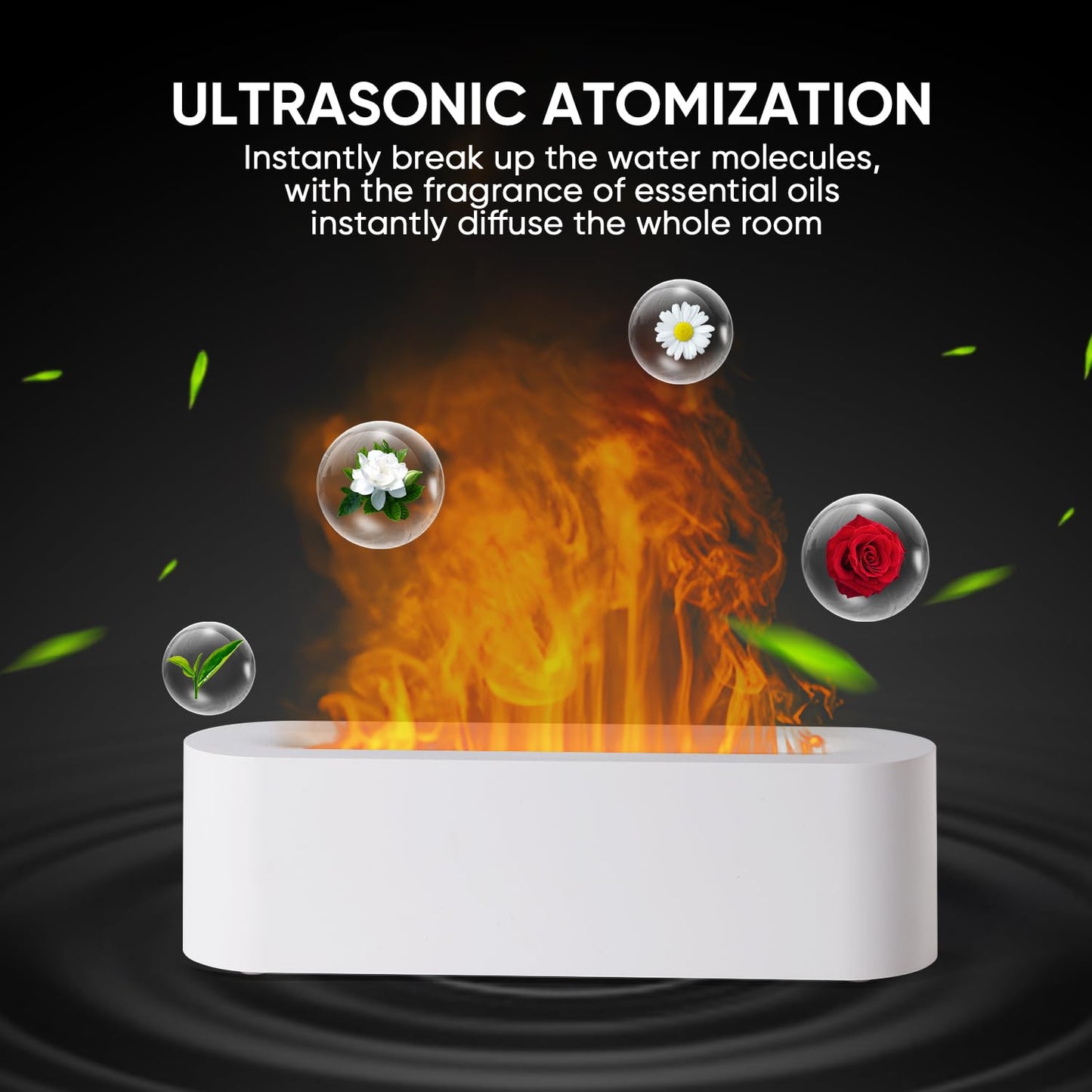 YALEDI Essential Oil Diffuser, Fireplace Fire Flame Aromatherapy Diffuser, 150ml Ultrasonic Cool Mist Humidifier, Scent Aroma Diffuser with 7 Colors Light, Timer & Auto-Off for Home, Room (White)