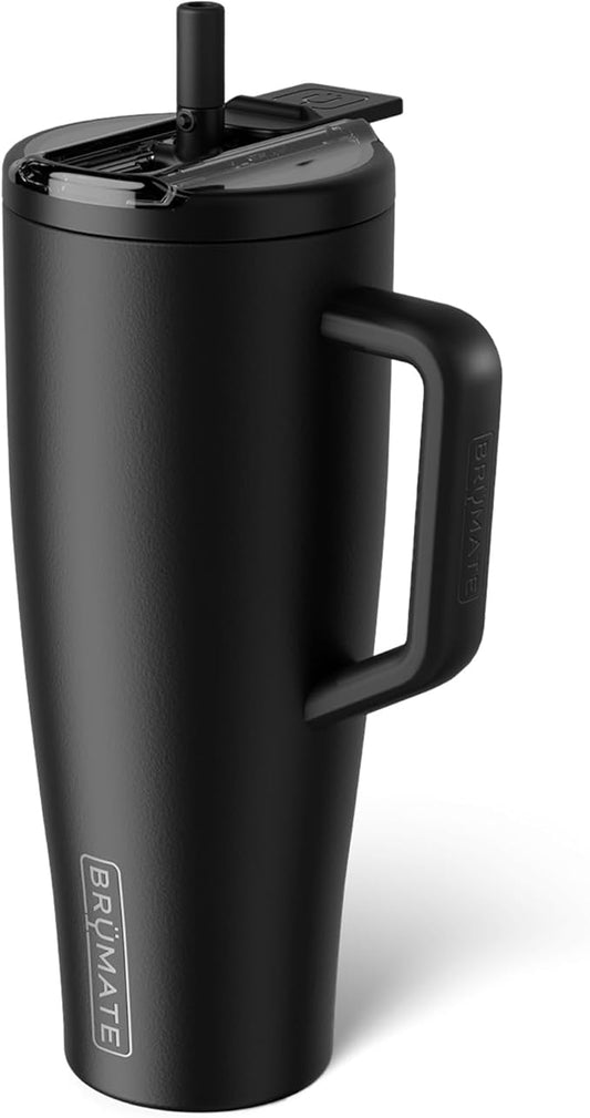 BrüMate Era Flip 40oz Tumbler with 100% Leakproof Covered Straw Lid | Hygienic Covered Straw | Insulated Stainless Steel Water Bottle with Handle | Cup Holder Friendly | BPA-Free (Matte Black)