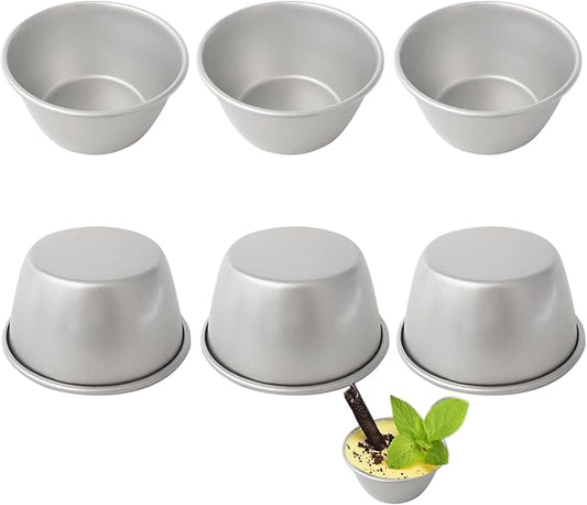 Small Popover Pans Nonstick 6Pcs, 3 Inch Round Pie Tart Mold Small Tin, Carbon Steel Pudding Cups, Individual Egg Tart Moulds Cute - Silver