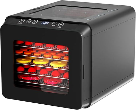 Food Dehydrator for Jerky, 5.5 ft² Large Drying Space, 6 Stainless Steel Trays Dehydrator Machine, 72H Timer, 158°F Temperature Control Fruit Dehydrator for Herbs, Meat, and Yogurt