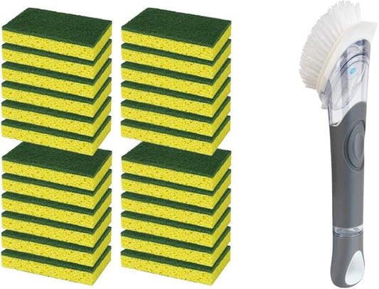 CELOX 24 Pack Dish Sponge for Kitchen, Dish Brush with Soap Dispenser for Cleaning Pots, Dishes, Bowls, Gray