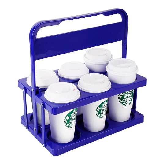 Bodaon 6 Cup Drink Carrier with Handle, Plastic Cup Carriers for Drinks, Drink Holder for Car, GrubHub/Eats Doordash Accessories, Portable Foldable Reusable Mobile, Use for Food Delivery Bag, Purple