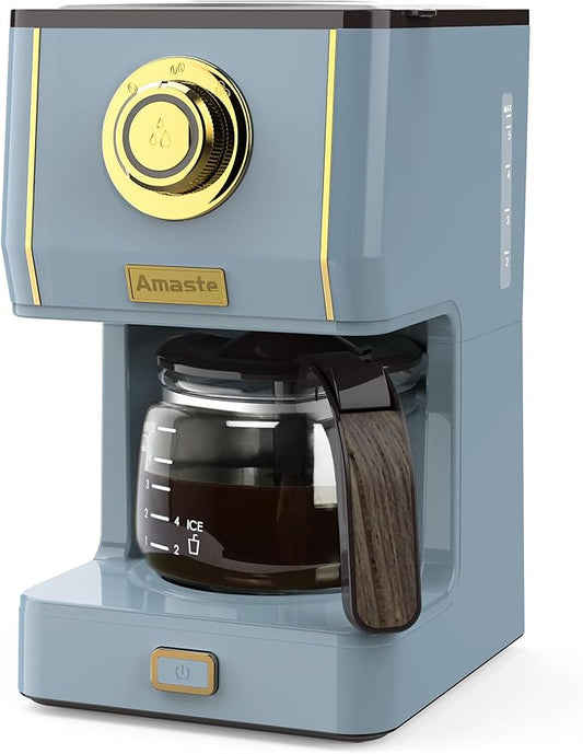Amaste Coffee Maker, 5 Cup Coffee Pot with Three Brewing Modes, Retro Coffee Maker with Glass Carafe & Reusable Coffee Filter, Drip Coffee Maker Ideal for Home or Office, Warming Plate, Ash Blue