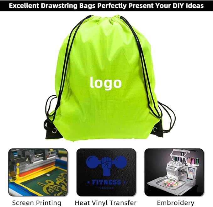 GoodtoU Drawstring Bags, Drawstring Backpack Bulk Nylon Backpack Cinch Sack Gym Bag for Sport, Traveling, Team (40Pcs, Fluorescent Green)