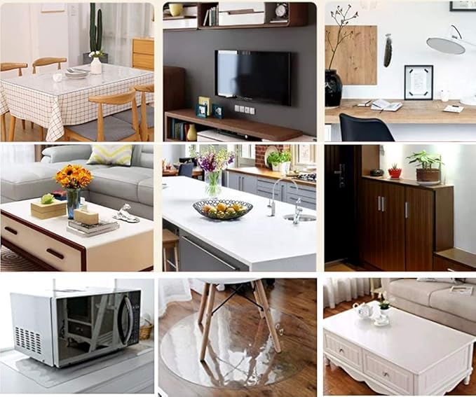 Necaaux Custom 54 x 63 Inch Clear Table Cover Protector, 1.5mm Thick Plastic Waterproof Heavy Duty Desk Pad Mat Non-Slip Tablecloth Protector for Coffee, Dining, Conference Tables