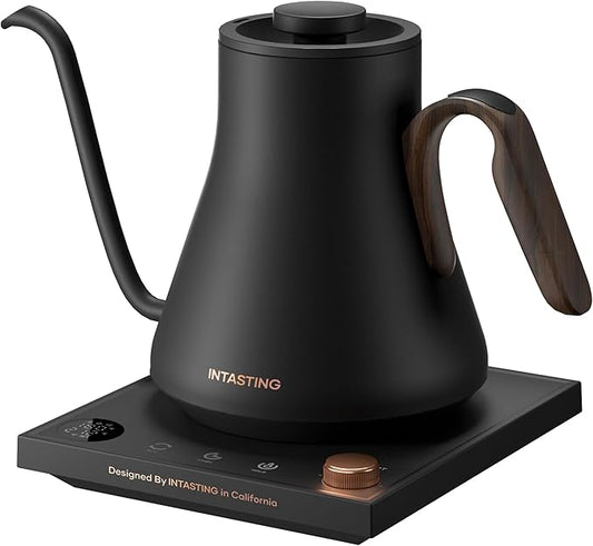 INTASTING Electric Kettle, Gooseneck Electric Kettle, ±1℉ Precise Temperature Control, Stainless Steel Interior, Quick Heating for Pour Over Coffee, Tea & Boiling Water, 0.9L (Matte Black)