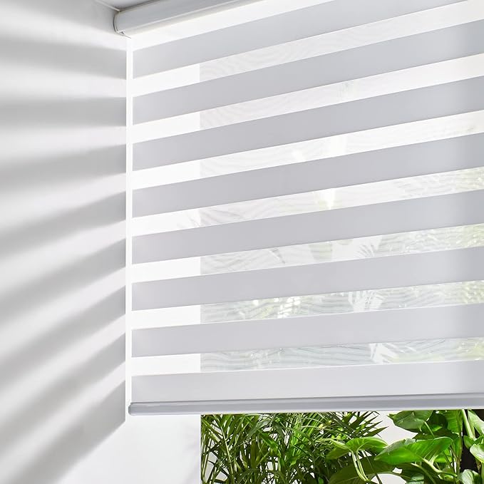 Persilux Cordless Zebra Blinds for Windows, Roller Shades for Windows (51" W x 72" H, White) Dual Layer Fabric for Day and Night,Room Darkening Shades for Home, Office, Bedroom and Living Room
