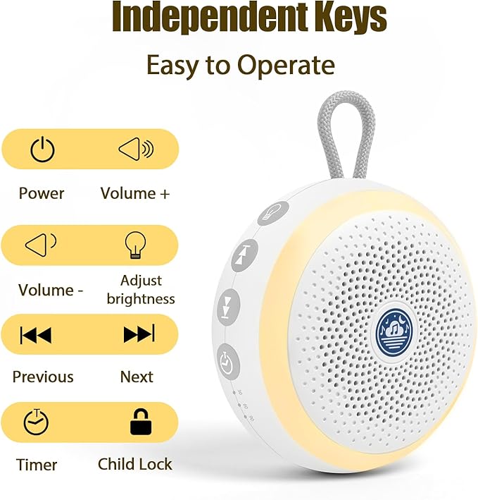 Mini White Noise Machine for Travel – 20 Calming Sounds, Rechargeable, Lightweight with Clip – Sleep Sound Machine for Adults, Kids & On-The-Go Use