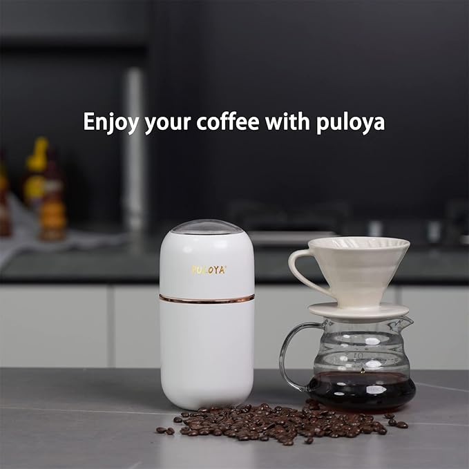Coffee Grinder Electric for Beans, Spices, Herbs, Grains and Nuts, Stainless Steel Blades, 2.8 oz, White