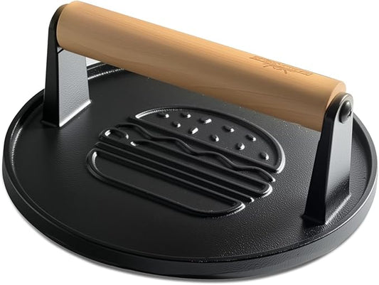 Cast Iron Smash Burger Press 7.1",Grill Bacon Meat Press Tool,Perfect for Blackstone, Camp Chef, Weber Grills & Indoor Griddles – BBQ & Cookout Must-Have (Round -Flat Bottom)