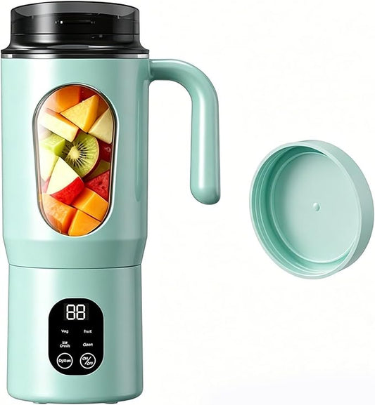 Portable Blender 12-Blades Portable Juicer for Smoothies, 580ml Rechargeable Personal Blenders with Handle & Extra Lid, USB-C Mini Blender Cup for Travel, Office, Gym, BPA-Free (Green)