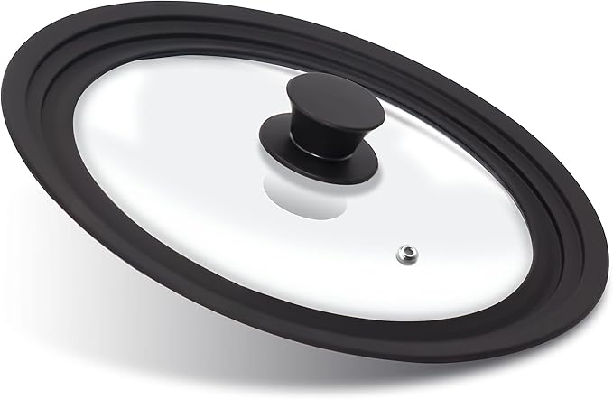 Anaeat Silicone Universal Lid for Pots, Pans and Skillets - Tempered Glass Covered with Heat Resistant Silicone Rim Fits 10", 11" and 12" Diameter Cookware -Easy to Use Replacement Frying Pan Cover