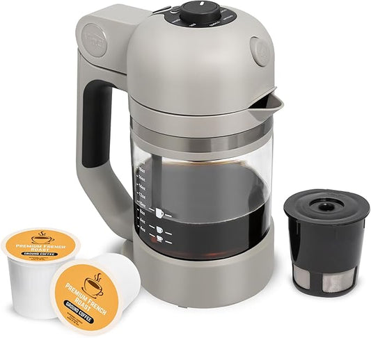 VINCI Micro Café Smallest Single-Serve Glass Coffee Brewer | Compatible with K-Cups, Pods & Ground Coffee | Enclosed & Circle Flow Brewing for Hotter, Richer Flavor | Brews 4oz to 20oz (Gray)