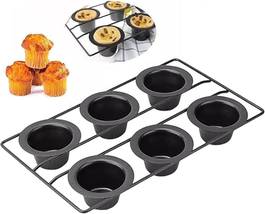 Popover Cake Pan, Non-Stick Muffin, Muffin Pan Cupcake Pan, Cupcake Bakeware for Oven Baking Vertical Cup Design 6-Cavity Versatile Waffle Pudding Pan Black
