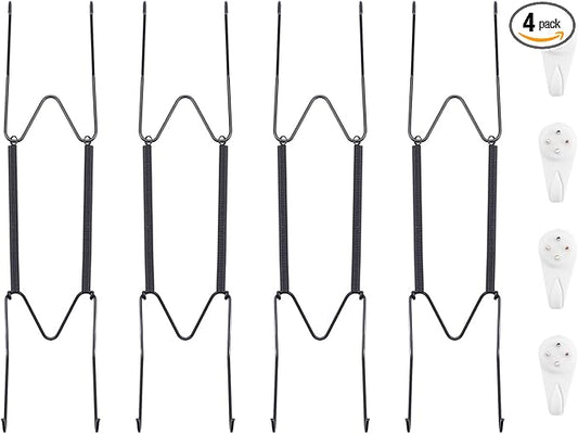 Bilillo 4 Pack Plate Hangers for The Wall, Suitable for 9''-11'' Decorative Plate,Invisible Heavy Duty Wire Plate Holder with Wall Hooks, Plate Hangers for Displaying Plates, Platter, Dish (Black)