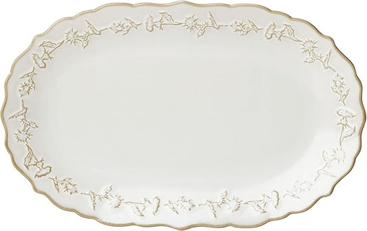 Lenox Home And Kitchen, Homespun Hors D'Oeuvres Tray, Stoneware Material, Serving Tray, Dishwasher And Microwave Safe, Snacks Fruit, Serving, Thistle Design (White, 1 Piece, 13.7 Inch L X 8.89 Inch W)