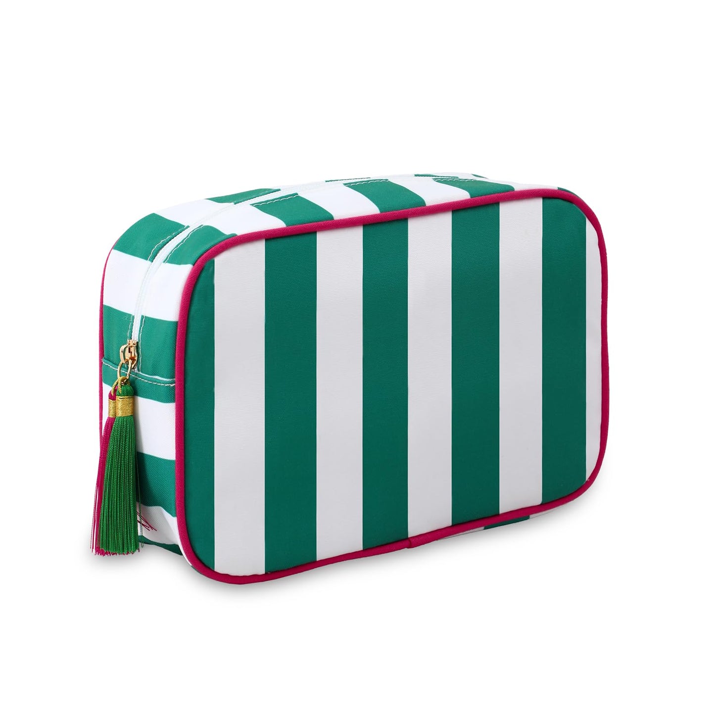 Stripe Makeup Bag Travel Cosmetic Bag Organizer Tassel Toiletry Bag Large Canvas Zipper Pouch and Accessories Storage Bag for Women