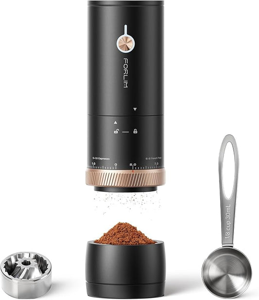 FORLIM Portable Electric Coffee Grinder, Cordless Rechargeable Coffee Bean Grinder with 80 Scale Precise Grinding Settings, Double-Click Start, 10-Blade Burr Coffee Grinders, Clog‑Protection