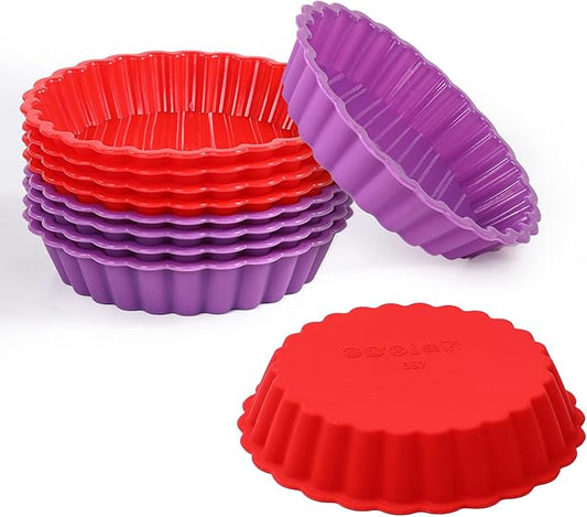 FUNBAKY Silicone Quiche Pan, Mini Pie Pan Non-stick Round Silicone Tart and Pie Molds 10 Packs