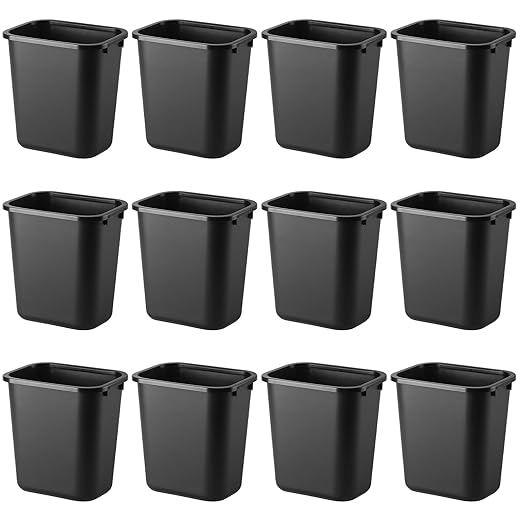 12-Pack Small Trash Can Wastebasket, 3.25 Gallon Slim Plastic Garbage Container, Shatter-Resistant Waste Bin for Office, Bathroom, Bedroom, Kitchen, Dorm Rooms and Classrooms, Black