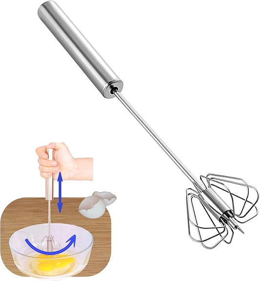 Stainless Steel Semi Automatic Whisk Egg Beater Whizzy Whisk, Hand Push Blender Kitchen Mixer Wisking Tool for Blending Cooking Gadgets(12in)