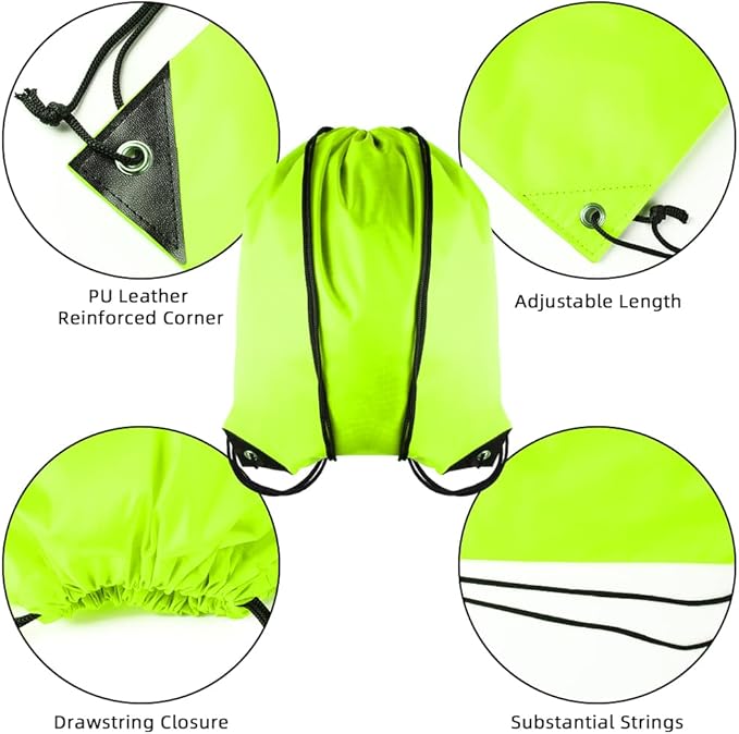 GoodtoU Drawstring Bags, Drawstring Backpack Bulk Nylon Backpack Cinch Sack Gym Bag for Sport, Traveling, Team (40Pcs, Fluorescent Green)