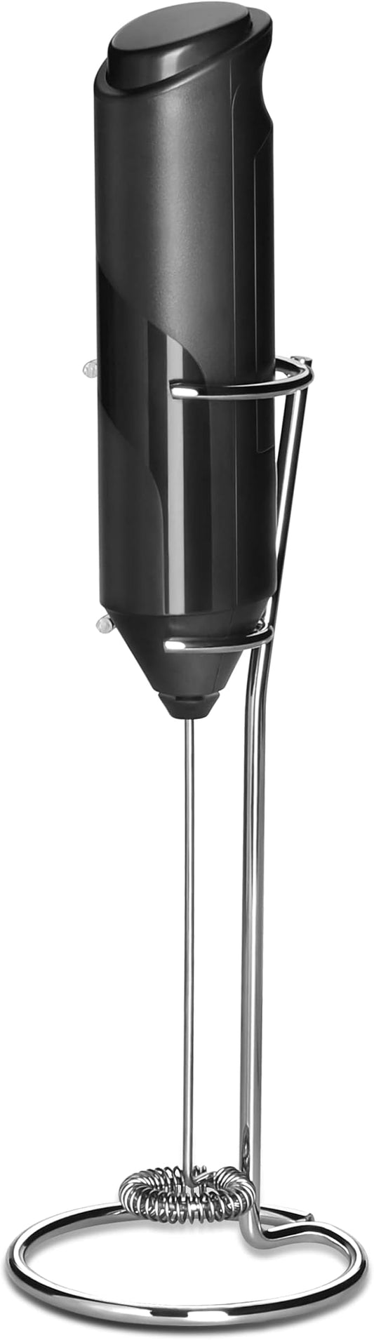 Simple Deluxe Milk Frother Handheld with Stainless Steel Stand Battery Operated Whisk Drink Mixer for Coffee, Frappe, Latte, Matcha, Black Handheld