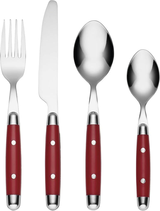 Cambridge Silverware Set, Jubilee Red 16-Piece Flatware Set, Red Thick Handles, Service For 4, Stainless Steel, Dishwasher Safe, Knives Spoons Forks, Home & Kitchen Utensils Set (Red/Silver, 16 Piece)