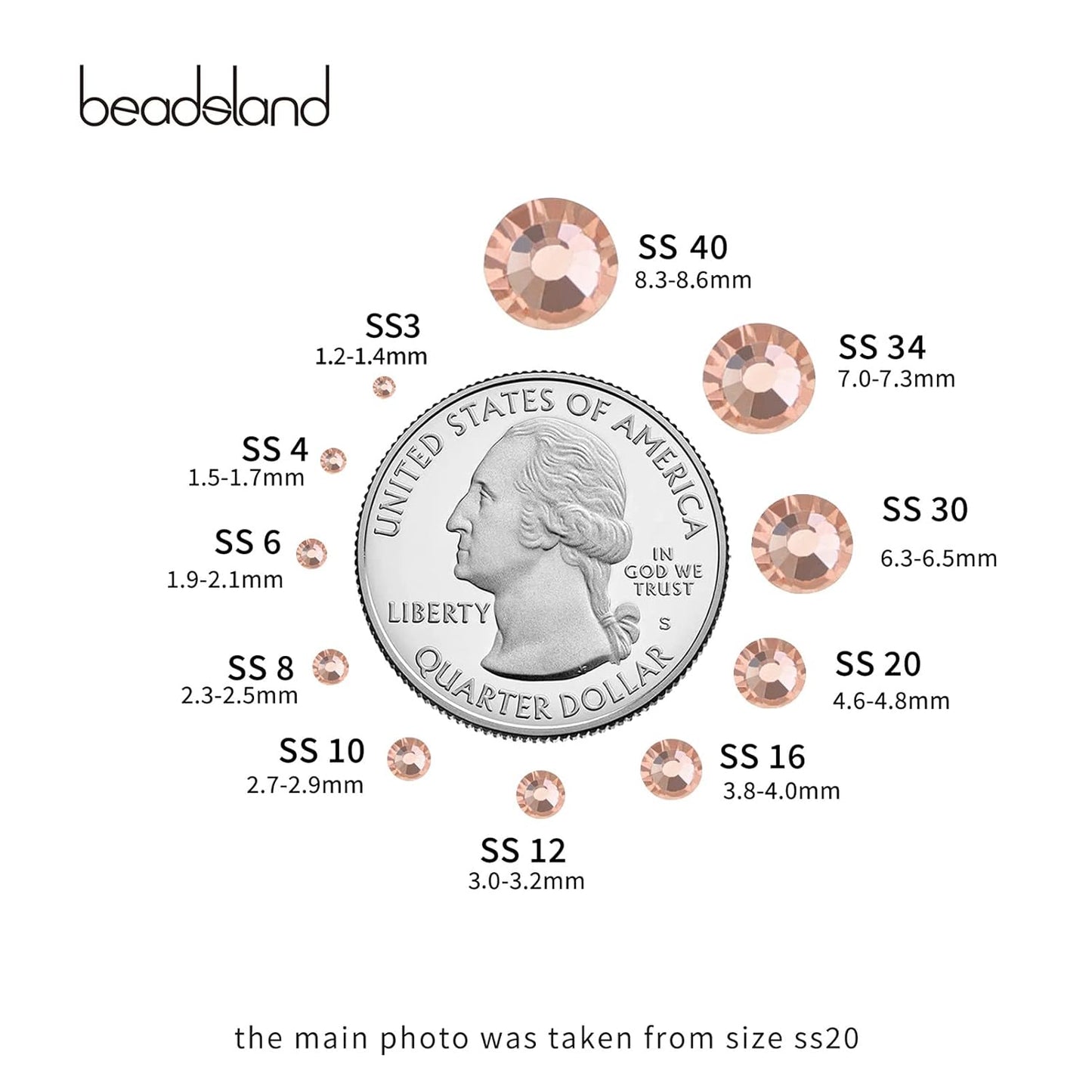 beadsland Flat Back Crystal Rhinestones Round Gems for Nail Art and Craft Glue Fix,Champagne (1.9-2.0mm) SS6/1440pcs
