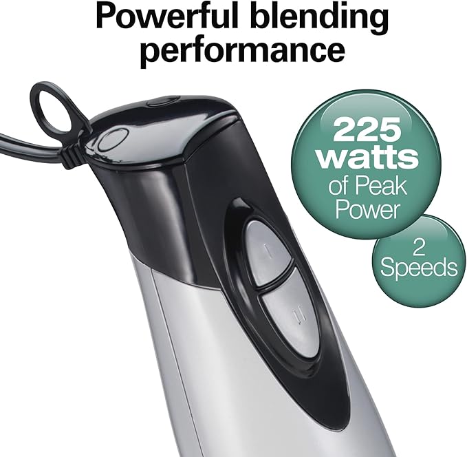 Hamilton Beach 4-in-1 Electric Immersion Hand Blender with Handheld Blending Stick, Whisk + 3-Cup Food & Vegetable Chopper Bowl, 2-Speeds, 225 Watts, Silver and Stainless Steel (59765)