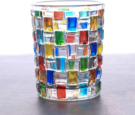 Colorful Drinking Glasses, Hand Painted Colored Water Glasses, Multicolor Water Glasse,Whiskey Wineglass Glasses,Tumbler Glasses (Weave)