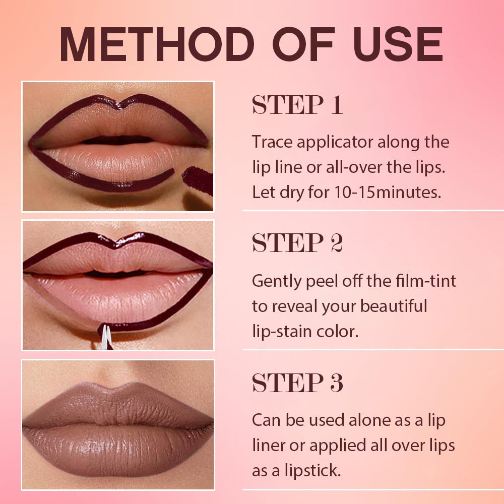 2Pcs Peel Off Matte Liquid Lip Gloss Stain-Lip Liner with Tweezer, Peel Off Lip Stain, Long Lasting & Waterproof Lipstick Tattoo, Transfer-Proof Lip Gloss for All Skin Types (01#+03, 2Pcs)