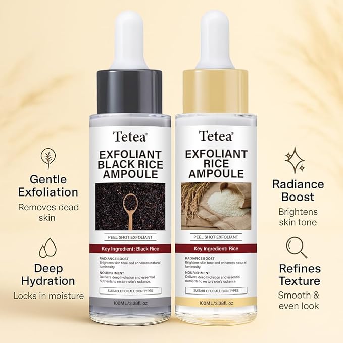 Peel Shot Glow Rice Ampoule Duo – 2 PCS White & Black Rice Facial Serum | Lightweight Hydrating Formula for All Skin | 3.38 Fl Oz Each