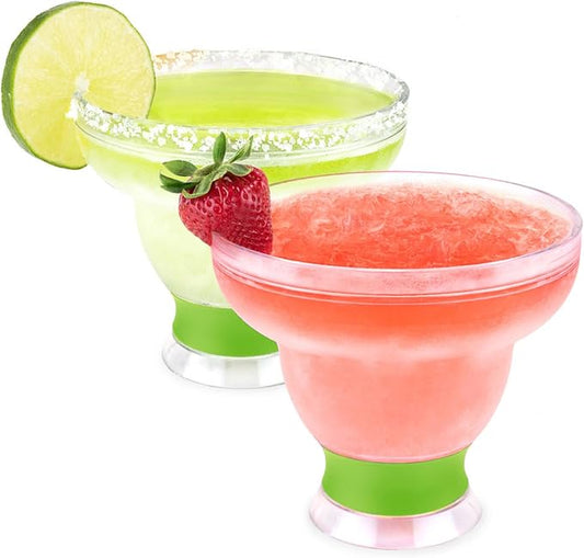 Host FREEZE Stemless Margarita Glasses, Insulated Plastic Cocktail Glasses for Frozen Drinks, Double Wall Chiller Cups for Beach, Outdoor Party, Home Bar, Margarita Gifts, 12 oz, Set of 2, Green