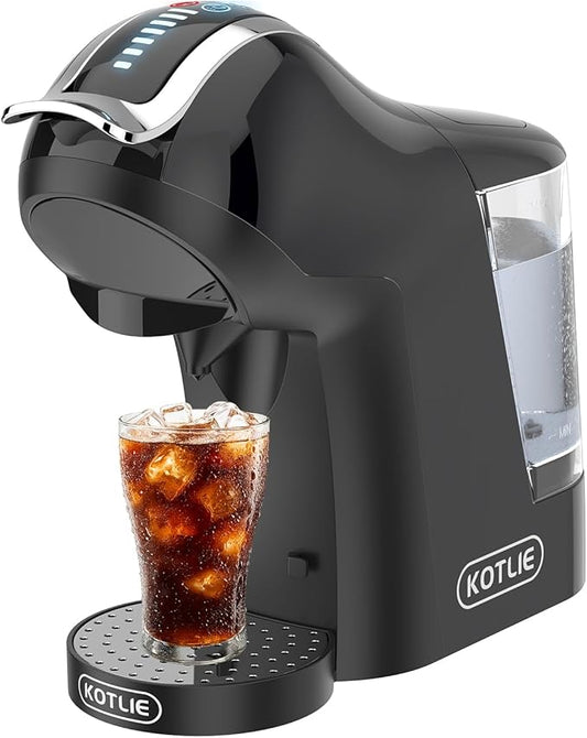 KOTLIE Single Cup Coffee Maker, Multi Capsule Machine Compatible With Various Capsule Types, 4 Temperature Settings, 7 Water Volume Levels,19 Bar(Glossy Black)