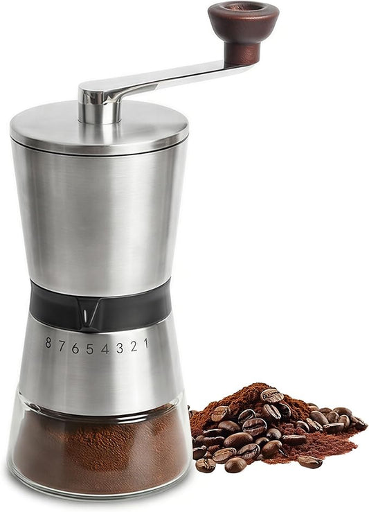 78g Large Capacity Manual Coffee Grinder with Handle Crank, Conical Ceramic Burr Mill, Adjustable Grind Settings, Glass Jar, Handheld Coffeegrinder for Home Use,Travel, Camping, Quiet and Portable