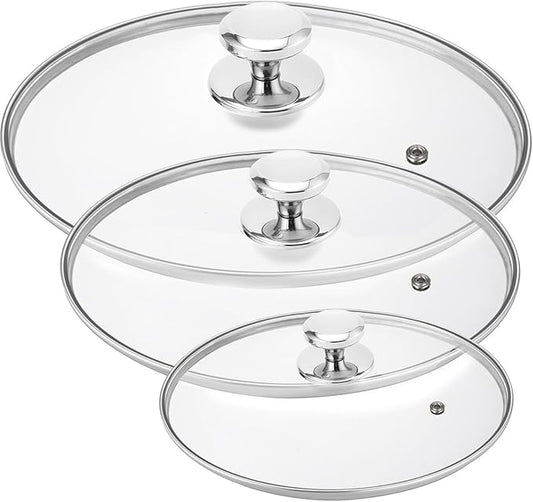 Glass Lid for Pots and Pans, 3 pcs Lid Replacement Set Cookware Cover (8 In + 10.25 In + 12 In)