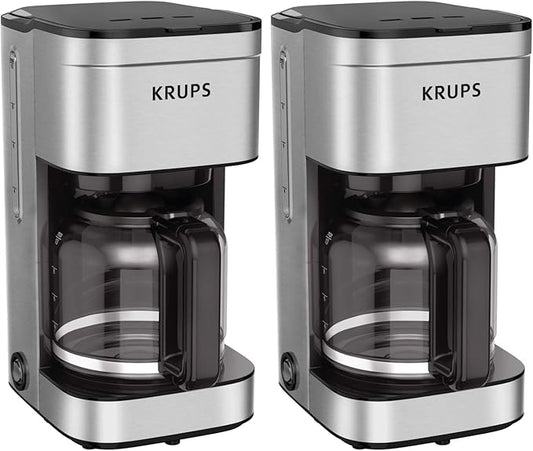KRUPS Coffee Maker 10 Cups Simply Brew Stainless Steel Drip Coffee Maker,900 Watts-Coffee Filter,Drip Free,Dishwasher Safe Pot,Black & Silver,(Pack of 2)