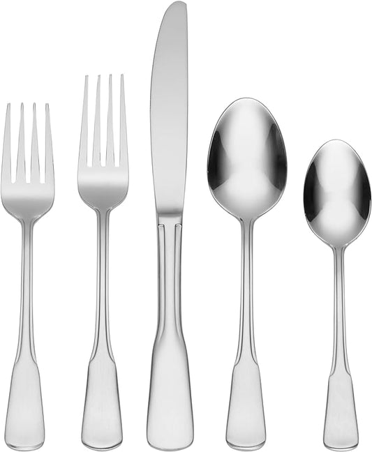 Oneida Silverware Set For 8, Colonial Boston 45-Piece Everyday Flatware Set with Serving Utensils, Service For 8, 18/0 Stainless Steel, Dishwasher Safe, Knives Spoons And Forks Sets (Silver, 45 Piece)
