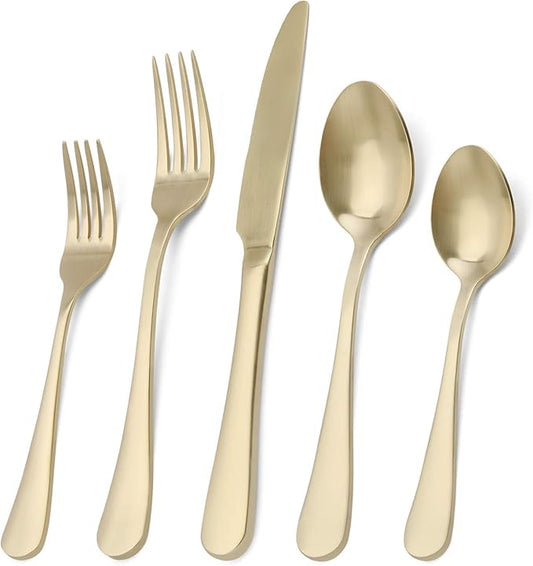 Matte champagne Silverware Set, 20-Piece Stainless Steel Flatware Set, Kitchen Utensil Set Service for 4, Tableware Cutlery Set for Home and Restaurant, Satin Finish, Dishwasher Safe